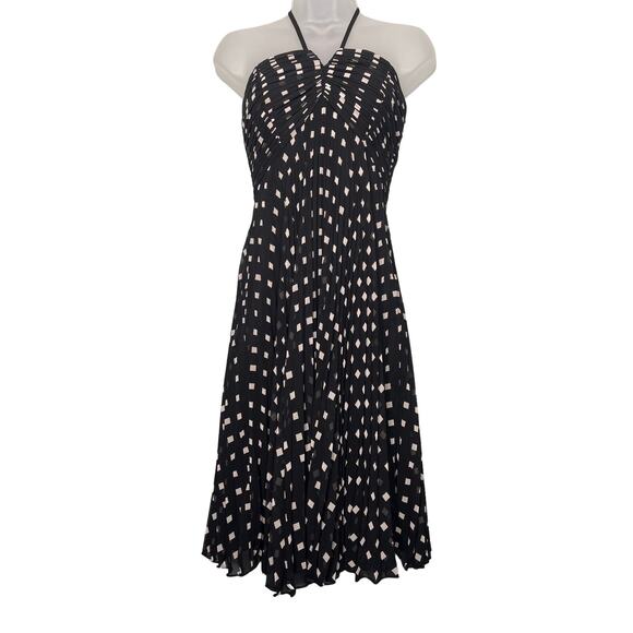Ann Taylor Sz 2 Strapless Pleated Polka Dot Sun Dress Black White Halter Summer - Picture 1 of 10